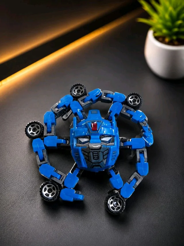 Robot fidget spinner featuring an Optimus Prime-style mechanical face with articulated, chain-linked arms and small wheels