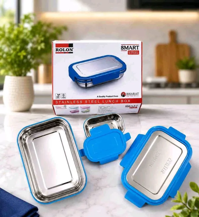 Stainless Steel Airtight Leak-Proof Lunch Box, Multi Colour Leak-Proof Design, Clip-Lock Closure, Portable Tiffin Box, Inner Steel Divider 750ml