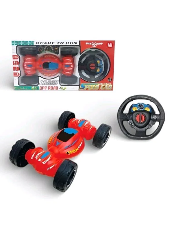 AA Battery Operated Remote Control Car for Kids –Off-Road Crawler, High-Speed Electric Toy Car with Steering Wheel Controller for Boys & Girls – Red
