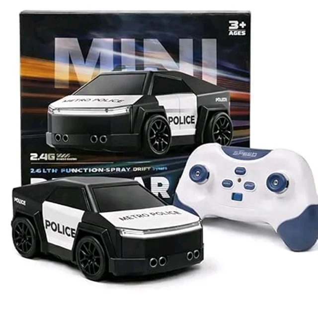 Mini Police Drift Car for Kids with Spray Mist Effect, LED Lights, Music & 360° Drift Stunt Car Toy Rechargeable Mini Police Vehicle for Boys Girls