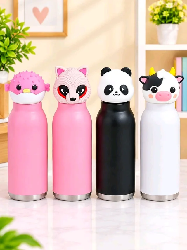 3D Animal Steel Bottle 450ML - Multiple Charcter Leak-Resistant Reusable Water Bottle for Kids |Plain| SUS316