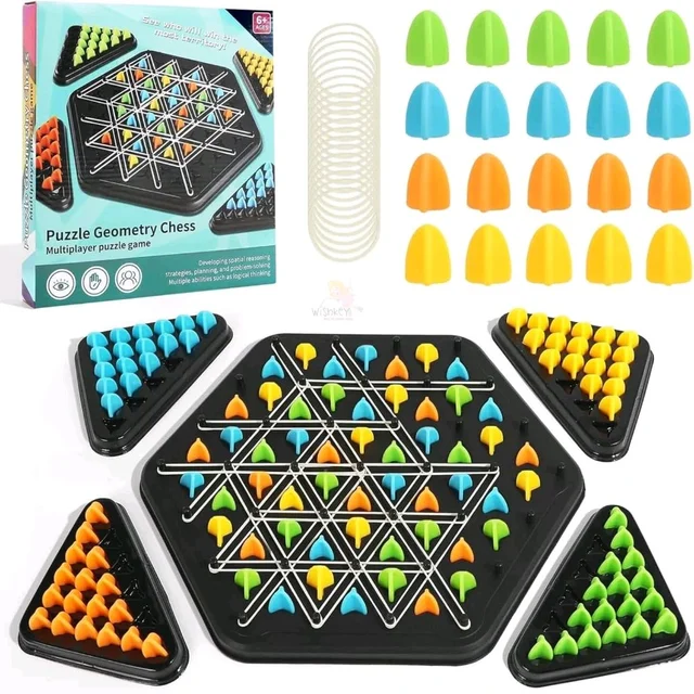 Puzzle Geometry triangle Chess Board Game, Multiplayer Strategy Game with 84 Colorful Pieces, Educational STEM Toy
