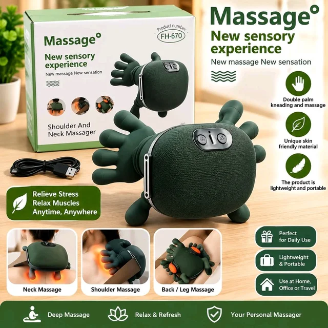 Shoulder and Neck Massager with Heat, Green
Electric, Finger Style Nodes, Palm Like Massage Feel, For Shoulder Back Waist Leg and Daily Relaxation Use