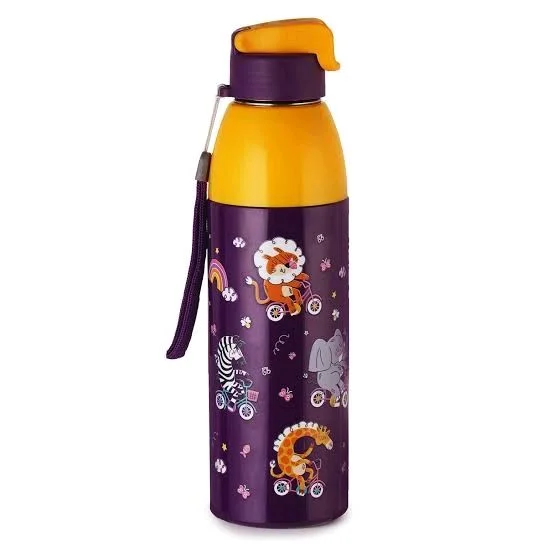 CELLO Kidzbee Uranus 600 Insulated Kids Water Bottle 540ml, Off White | 3D Touch & Feel Easy to Grip Lightweight Leakproof Easy Sip Flip Cap Insulated Water Bottle for School Kids