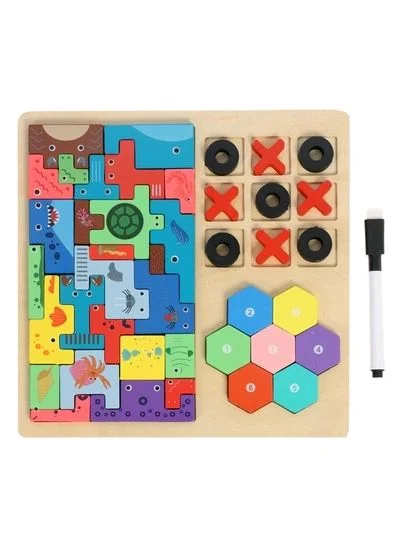 4 In 1 Wooden Puzzle,Tic Tac Toe Game