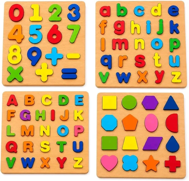Wooden Learning Educational ABCD Board for Kids, Activity Toys for Toddlers & Preschoolers | ABCD Puzzle Set | Puzzle Toys for 2 Years Old Boys & Girls (Alphabets, Numbers & Shapes) 3 Piece Set