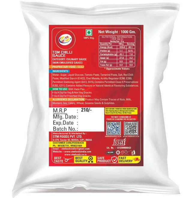 AM2PM Tom Chilli Sauce - 1 Kg Packet, Red, Liquid, 1 Kg, Sauce