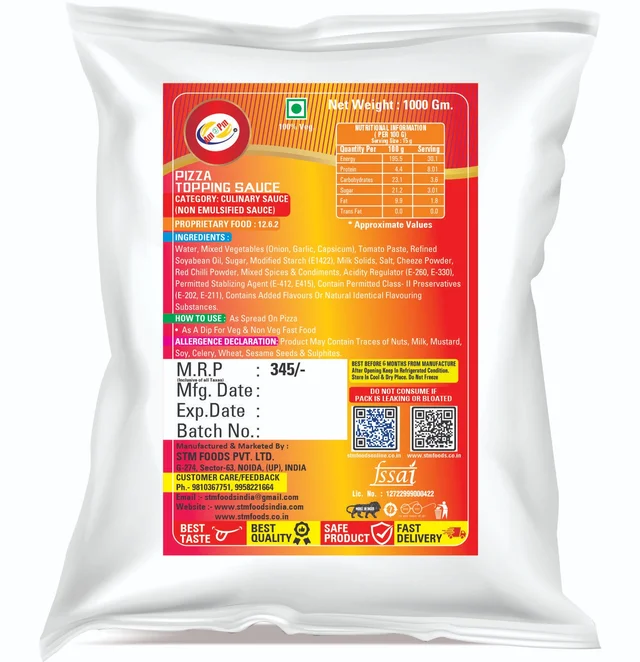 Pizza Topping - 1 Kg Packet, Creamy Red, Liquid, 1 Kg, Sauce