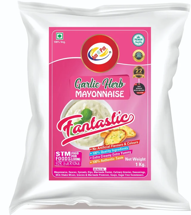 AM2PM Garlic Herb Mayonnaise - 1 Kg Packet, White, Emulsion Liquid, 1 Kg, Mayonnaise