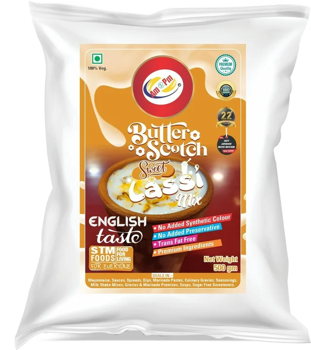 AM2PM Butter Scotch Sweet Lassi Mix 500 GM - 500 gm Packet, Cream White, Powder, 500 gm, Premix