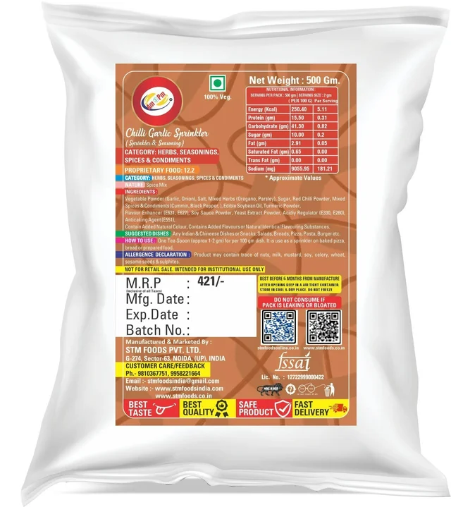 AM2PM Chili Garlic Sprinkler 500 GM - 500 gm Packet, Dusty, Powder, 500 gm, Seasoning & Sprinkler
