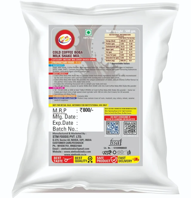 AM2PM Cold Coffee Boba Milk Shake 500 GM - 500 gm Packet, Off White, Powder, 500 gm, Premix