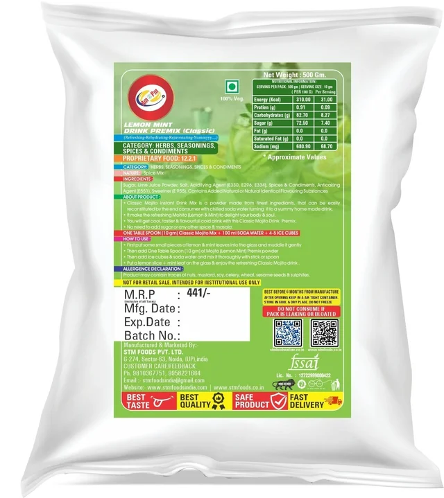 AM2PM Lemon Mint Mojito Mix 500 GM - 500 gm Packet, White, Powder, 500 gm, Drink Premix