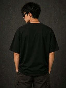 STYRON Premium Regular Fit T-Shirt with Flame Logo Print - L, Black