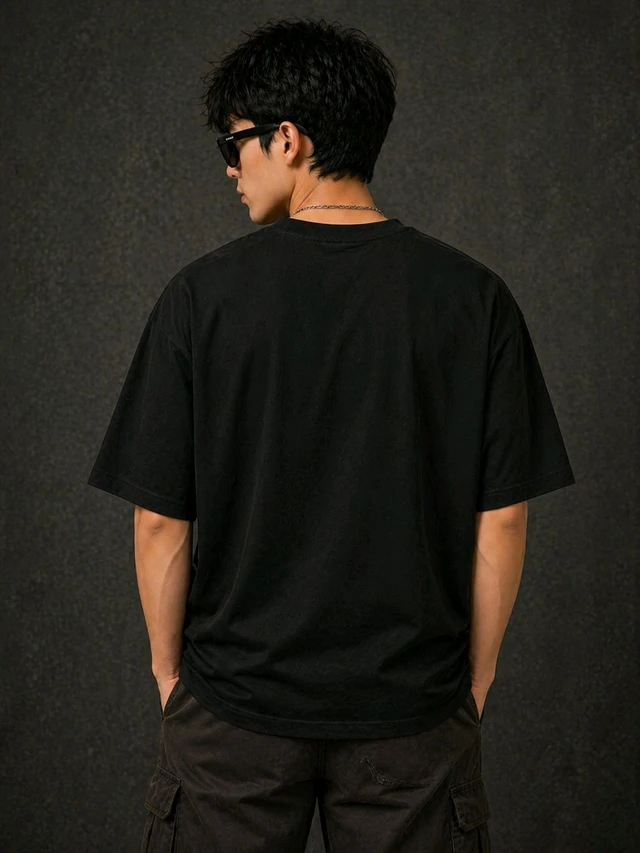 STYRON Premium Regular Fit T-Shirt with Flame Logo Print - L, Black