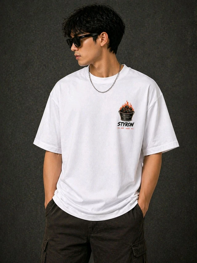 STYRON Premium Regular Fit T-Shirt with Flame Logo Print