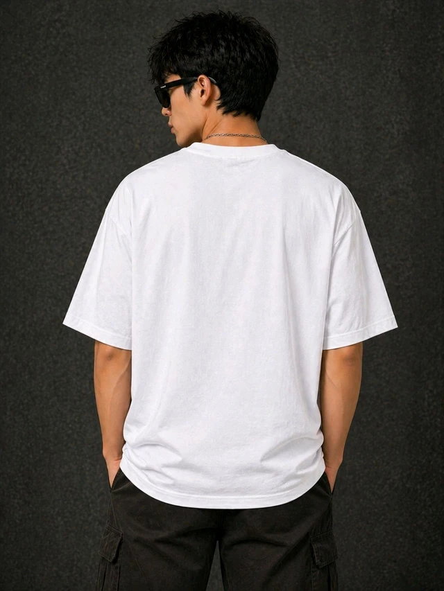 STYRON Premium Regular Fit T-Shirt with Flame Logo Print - L, White