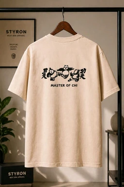 STYRON Master of Chi Oversized T-Shirt – Premium Streetwear Panda Print - M, Beige