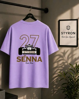 STYRON Senna 27 Oversized T-Shirt – Premium Motorsport Graphic Tee - S, Lavender