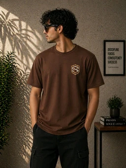 STYRON Racing 44 Oversized T-Shirt – Cartoon Motorsport Graphic Tee - S, brown