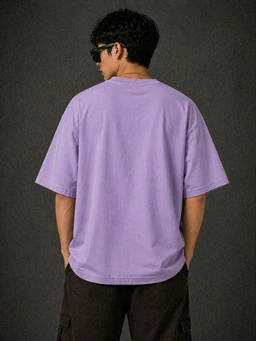 STYRON Instinct Mode Oversized T-Shirt – Anime Style Graphic Tee (Beige & Lavender) - L, Lavender