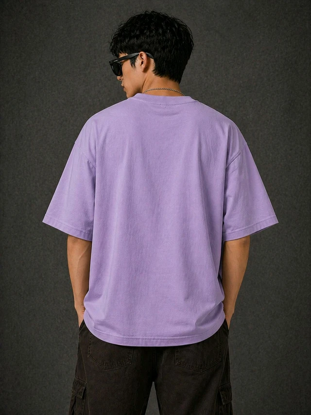STYRON Instinct Mode Oversized T-Shirt – Anime Style Graphic Tee (Beige & Lavender) - L, Lavender