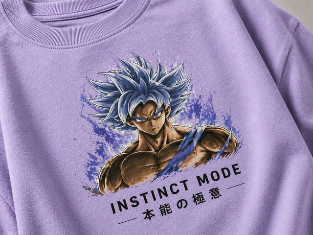 STYRON Instinct Mode Oversized T-Shirt – Anime Style Graphic Tee (Beige & Lavender) - L, Lavender