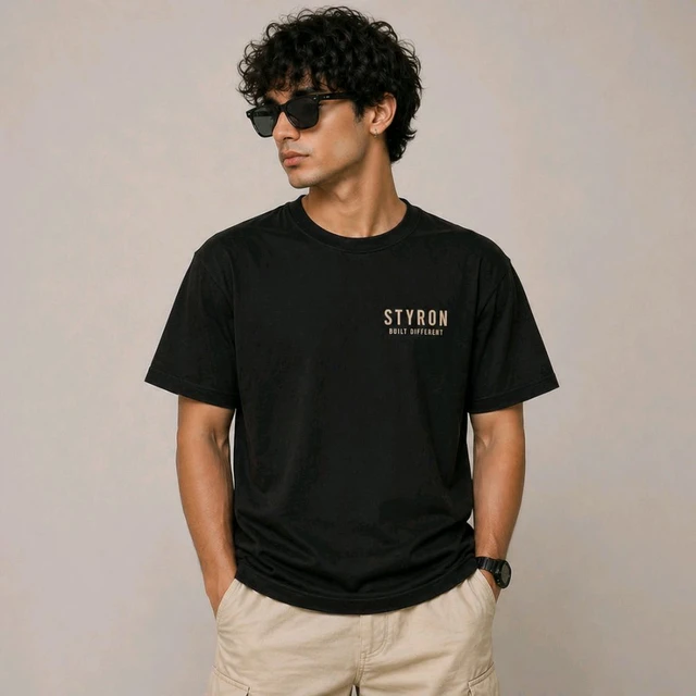 STYRON Built Different Regular Fit T-Shirt – Minimal Logo Cotton Tee (Black)