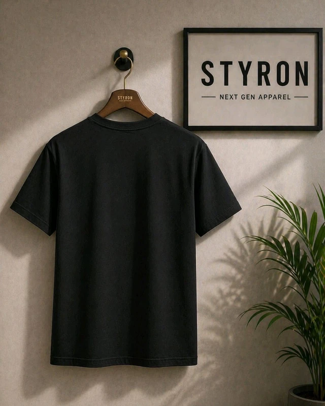 STYRON Built Different Regular Fit T-Shirt – Minimal Logo Cotton Tee (Black) - L, Black