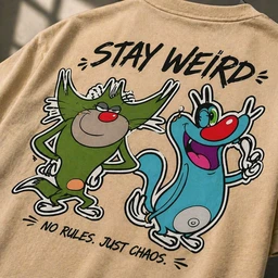 STYRON Stay Weird Oversized T-Shirt – Graphic Back Print Streetwear Tee (Beige) - S, Beige