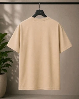 STYRON Minimal Heart Patch Regular Fit T-Shirt – Soft Cotton Casual Tee (Beige/Brown) - S, Beige