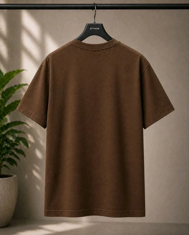 STYRON Minimal Heart Patch Regular Fit T-Shirt – Soft Cotton Casual Tee (Beige/Brown) - M, Brown