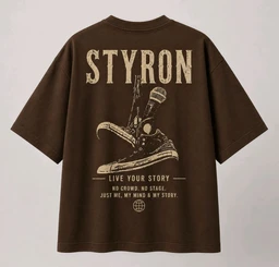 STYRON Oversized Graphic T-Shirt – “Live Your Story” Back Print (Brown) - L, Brown