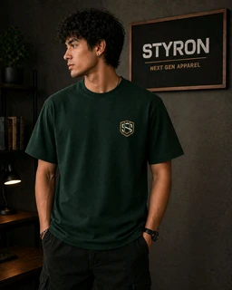 STYRON Oversized Anime Graphic T-Shirt – Green Back Print Streetwear Tee - S, Deep Green