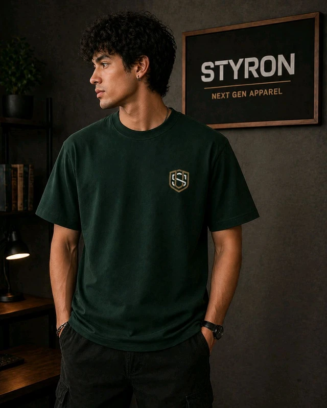 STYRON Oversized Anime Graphic T-Shirt – Green Back Print Streetwear Tee - L, Deep Green