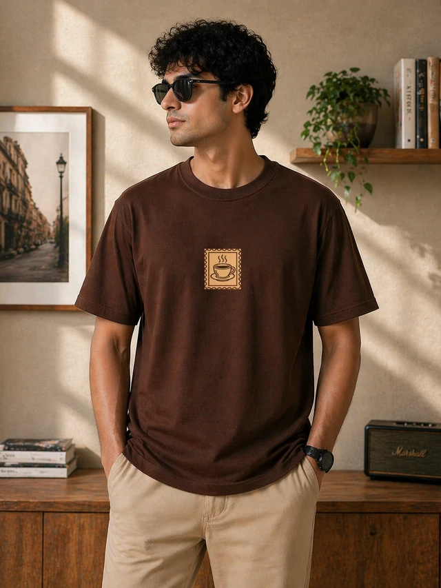 Premium Brown Regular Fit T-Shirt – Coffee Print