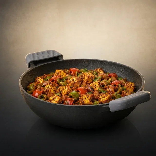 Cast Iron Kadai  with Silicone Grip | 27 Cm 