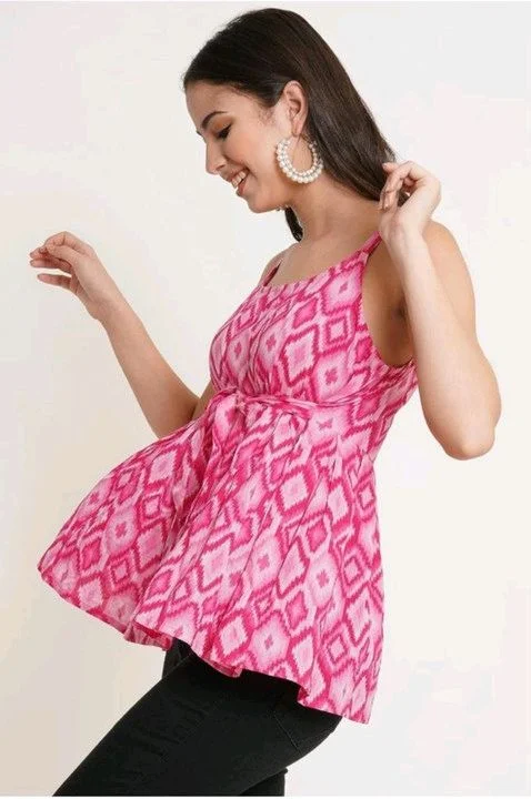 Women Printed Viscose Rayon Flared Kurta (Pink)