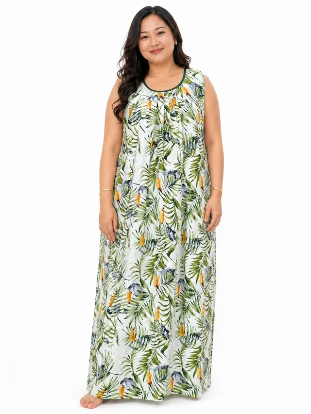 Manvicare Plus Size Rayon Fabric Sleeveless Nighties Maxi Nightdress Nightgown for Women and Girls - L
