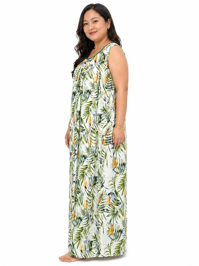 Manvicare Plus Size Rayon Fabric Sleeveless Nighties Maxi Nightdress Nightgown for Women and Girls - L