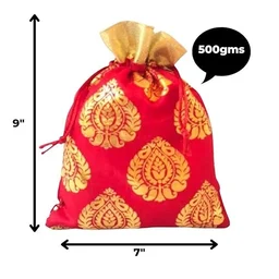 Manvicare Pack of 6 Shagun Potlies - 500 Grams Dry Fruits Capacity Shagun Potli Bags/Festive Gifts Potli Bags - Fabric Silk Brocade - Multicolor
