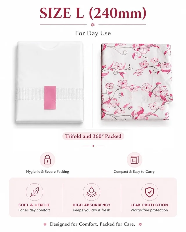 Manvicare Regular Size L ( 240mm ) - Cotton Sanitary Pads for Women - 10 Sanitary Napkins - L