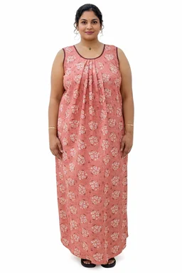Manvicare Sleeveless Nighty for Women and Girls, Rayon Fabric, Floral Print, Dusky Pink - L