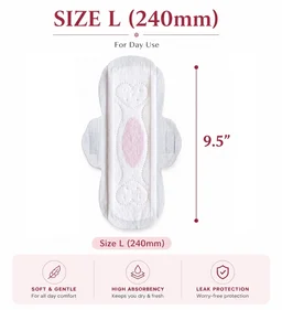 Manvicare Regular Size Softcare L ( 240mm ) - Cotton Sanitary Pads for Women - 10 Sanitary Napkins - L