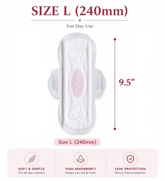 Manvicare Regular Size Softcare L ( 240mm ) - Cotton Sanitary Pads for Women - 10 Sanitary Napkins - L