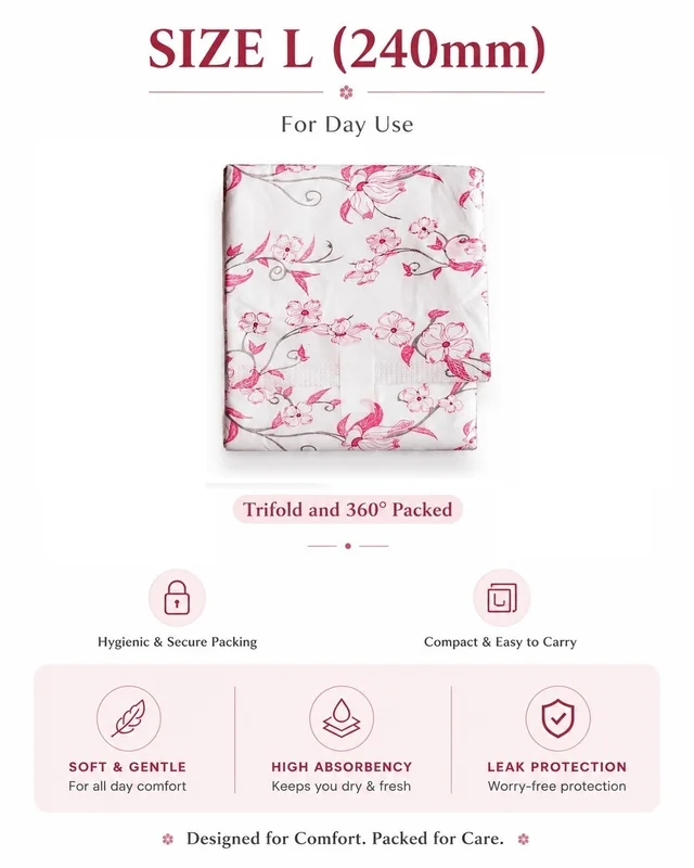 Manvicare Regular Size Softcare L ( 240mm ) - Cotton Sanitary Pads for Women - 10 Sanitary Napkins - L