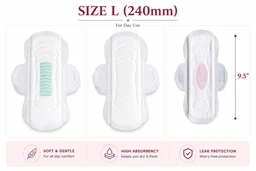 Manvicare Regular Size L ( 240mm ) - Cotton Sanitary Pads for Women - 10 Sanitary Napkins - L