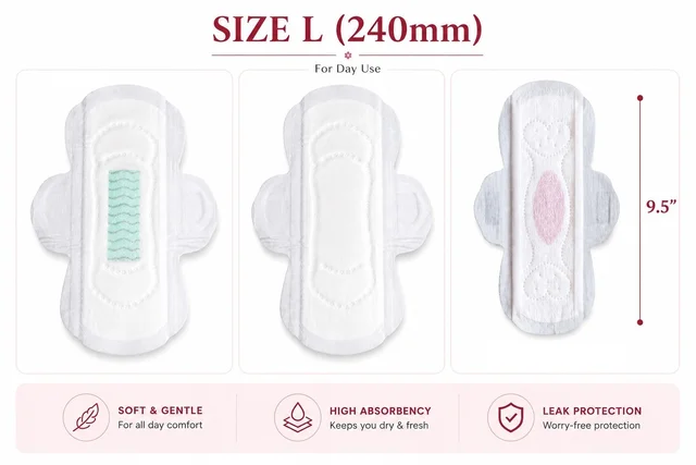 Manvicare Regular Size L ( 240mm ) - Cotton Sanitary Pads for Women - 10 Sanitary Napkins - L