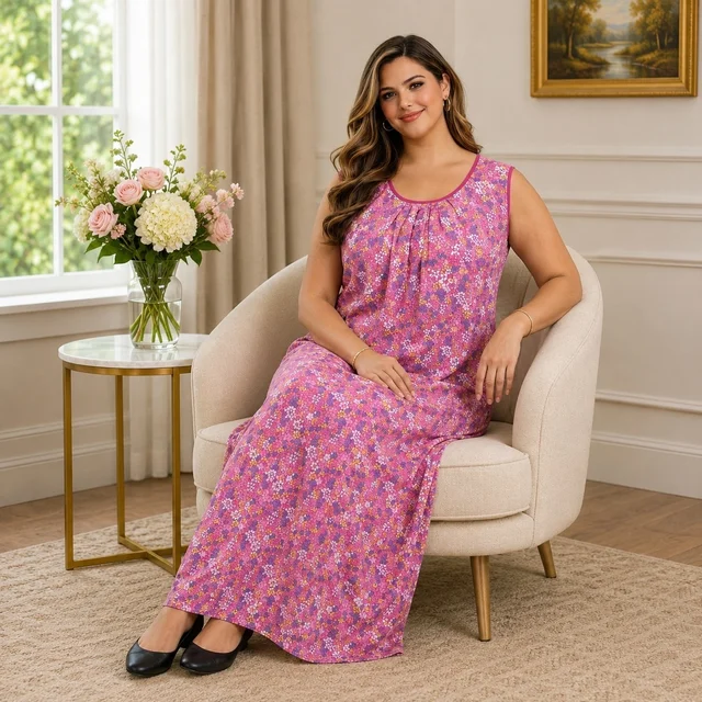 Cotton Sleeveless Nighties Maxi Nightgown Nightdress for Women and Girls - 8XL