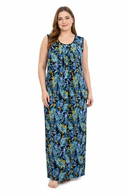 Manvicare Sleeveless Nighties for Women, Rayon, Tropical Leaf Print, Maxi - 6XL